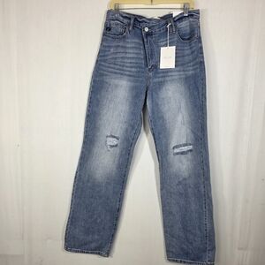 KanCan High Rise Crossover Waist 90s Straight Leg Jeans Distressed 9/28